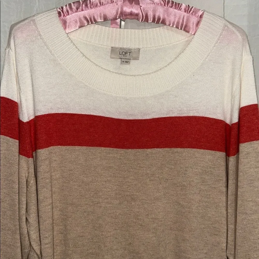 LOFT XL Crew Super Soft Lightweight Knit Cotton Blend Pullover Stripe Sweater